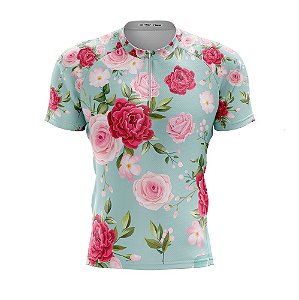 Camisa Ciclismo Rosas Vintage Curta Dry Fit Bike Mtb