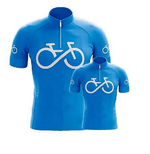 Conjunto Camisa Ciclismo Bike Forever Azul Pai E Filho Esportiva Uv Mtb