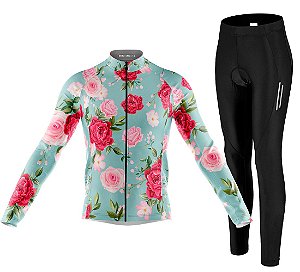 Kit Camisa Ciclismo Rosas Vintage Calça Forro Espuma Decole