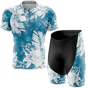 Kit Camisa Ciclismo Lirio Azul c/ Bermuda Forro Gel D80 Uv