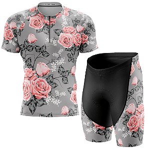 Kit Camisa Bike Rosas Exóticas c/ Bermuda Forro Gel D80 Uv