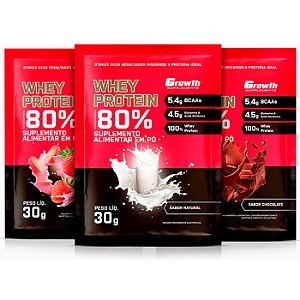 Kit 3x Dose Whey Protein 80% Pura Proteína - 3 Unid x 30g Cada (90g) - Growth Supplements