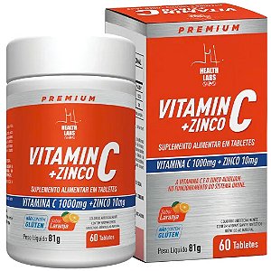Vitamina C 1g + Zinco 10mg - 60 Tabletes Sabor Laranja - Health Labs (Imunidade Ação Antioxidante)