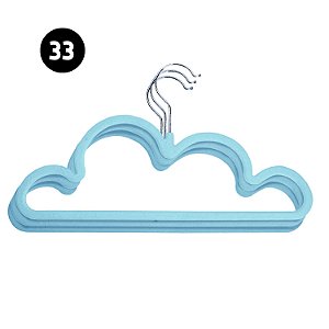 Kit com 33 Cabides de Veludo Infantil Nuvem Azul 33cm