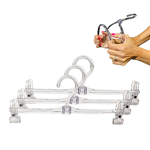 Cabide de Acrílico Inquebrável Giratório com Presilha Kit com 3 Peças