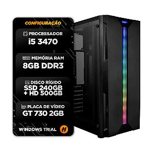 Computador Gamer Intel Core I5 3470 3,2GHz - 8Gb RAM - SSD 240Gb - HD 500Gb - GPU GT 730 2Gb