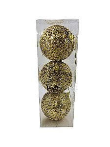 Bola Natal Escama Dourado X3 10cm