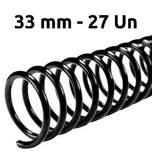 ESPIRAL PARA ENCADERNAÇÃO 33MM, PRETO, PARA 250 FLS, PACOTE C/ 27 UN