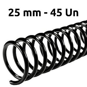 ESPIRAL PARA ENCADERNAÇÃO 25MM, PRETO, PARA 160 FLS, PACOTE C/ 45 UN