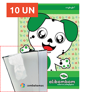 CAPA PRONTA PARA CADERNO, ALIBOMBOM 60 FLS CAPA FLEXÍVEL, 10 UN