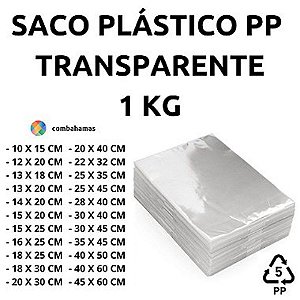 EMBALAGENS TRANSPARENTES, SACO PLASTICO, PP CRISTAL, FINO 006 MM, 1 KG