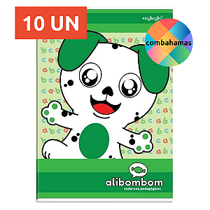 KIT 10 CADERNOS ALIBOMBOM BROCHURÃO, CAPA FLEXÍVEL, 60 FLS, PAUTA 123, VERDE