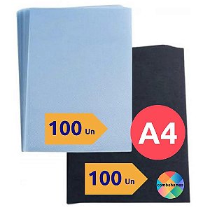 KIT, CAPA ENCADERNAÇÃO A4, 100 UN TRANSPARENTE LINE E 100 UN PRETA COURO