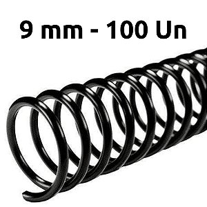 ESPIRAL PARA ENCADERNAÇÃO 09MM, PRETO, PARA 50 FLS, PACOTE C/ 100 UN