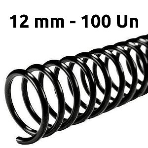 ESPIRAL PARA ENCADERNAÇÃO 12MM, PRETO, PARA 70 FLS, PACOTE C/ 100 UN