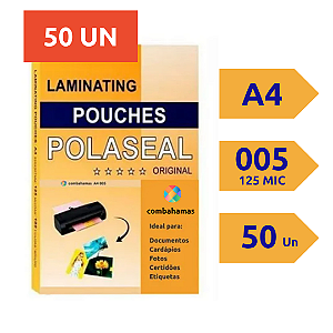 PLÁSTICO PARA PLASTIFICAÇÃO, POLASEAL, A4, 220X307X05, 50 UN
