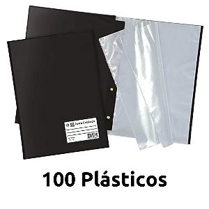 PASTA CATÁLOGO PRETA, A4, COM 100 PLÁSTICOS FINOS 006, 1 UN