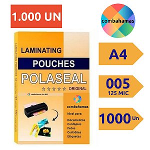 PLÁSTICO PARA PLASTIFICAÇÃO, POLASEAL  - A4, 220X307X05 - 1000 UN