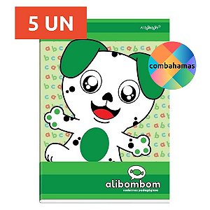KIT 5 CADERNOS ALIBOMBOM BROCHURÃO, CAPA DURA, 80 FLS, 123, VERDE
