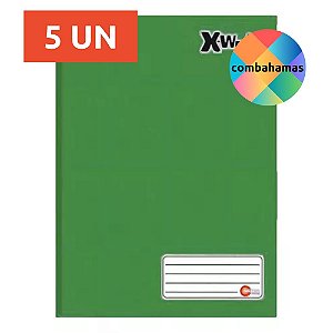 KIT 5 CADERNOS BROCHURÃO, CAPA DURA, 96 FLS, VERDE, MÁXIMA, GRANDE