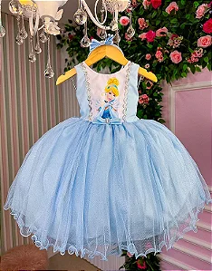 Vestido Festa Infantil Frozen Cinderela Com Tiara Luvas
