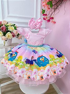 Vestido Infantil Galinha Pintadinha Rosa Luxo Fabuloso Ateli