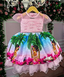 Vestido De Luxo Temático Infantil Moana Azul