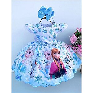 Vestido Infantil Frozen Elsa e Anna Azul Luxo - Fabuloso Ateliê