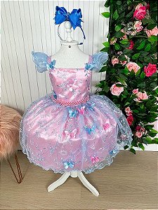 Vestido Infantil Princesa Rosa Festa Luxo