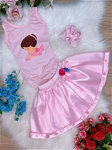 Fantasia Barbie Pink Body Saia Rosa Com Broche Luxo - Fabuloso Ateliê