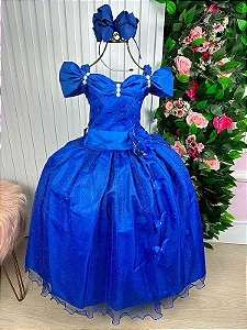 Vestido Infantil Longo Azul Royal Dama - Fabuloso Ateliê