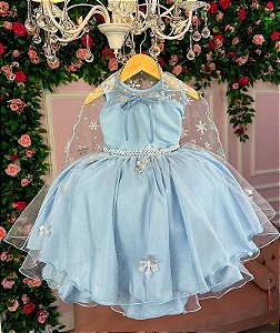 Vestido Infantil Frozen Com Capa Luxo Festas De Princesas