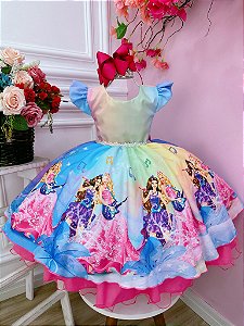 Vestido Infantil Barbie Princesa Rosa Chiclete com Cinto - Fabuloso Ateliê