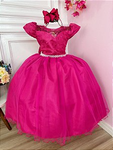 Vestido Infantil Dama Honra Azul Royal Casamento Renda - Rosa