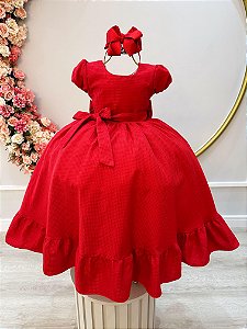 Vestido Infantil Vermelho Maquinetado Luxos