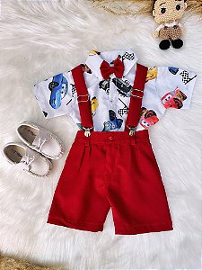 Conjunto Relâmpago McQueen Carros com Shorts Susp. e Camisa