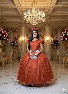 Vestido Infantil Longo Festa Luxo Terracota Amanda
