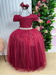 Vestido Longo Daminha Marsala Laura Peito Rendado