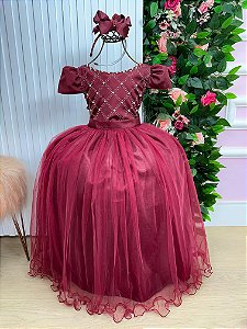 Vestido Infantil Dama de honra Festa Marsala Longo Formatura