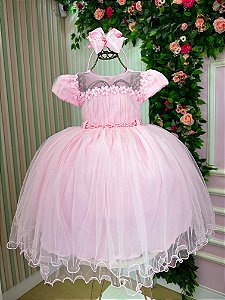 Vestido Jardim Encantado Rosa Bebe Festa Luxo