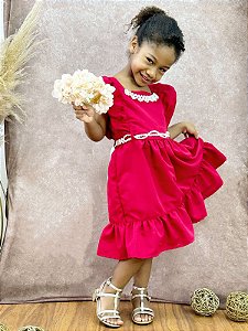Vestido Infantil Vermelho Luxo Com Pérolas Festas
