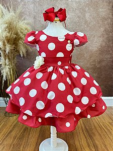 Vestido Infantil Vermelho com Broche de Flor Festas