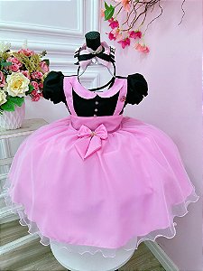 Vestido Infantil Rosa Mundo Bita com Broche de Laço Festas