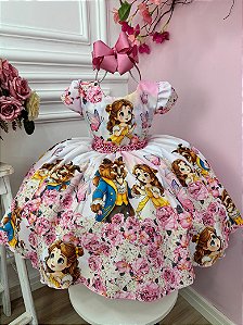 Vestido Infantil Bela e a Fera Baby 3D Super Luxo