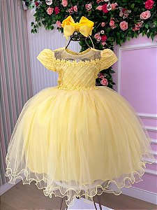 Vestido Jardim Encantado Amarelo Festa Luxo