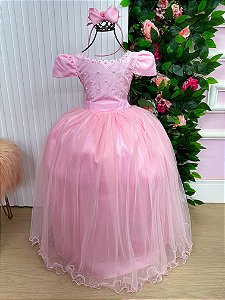 Vestido Infantil Dama de honra Festa Rosa Longo Formatura