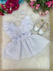 Romper Vestido Infantil Branco Luxo