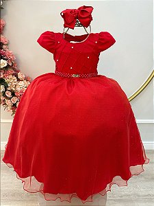 Vestido Infantil Longo Vermelho Busto Nervura Festas