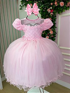 Vestido Jardim Encantado Rosa Bebê Festa Luxo