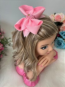 Laço Infantil Strass Maria Alice Rosa Bebê
